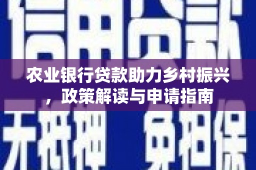 昌吉农业银行贷款助力乡村振兴，政策解读与申请指南
